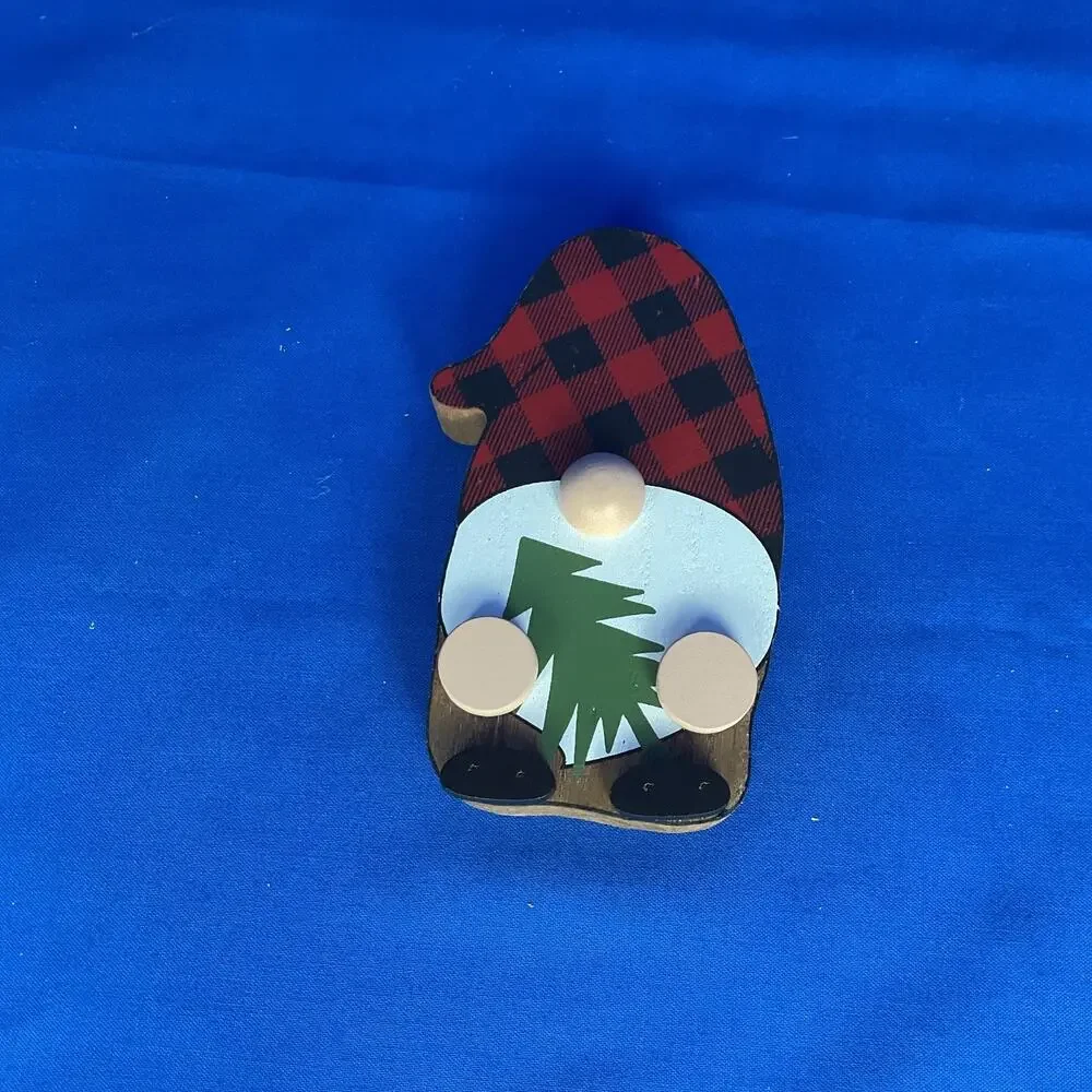 Holiday Christmas Gnome Wood Cutout Sign Winter Tiered Tray Shelf Sitter Plaque